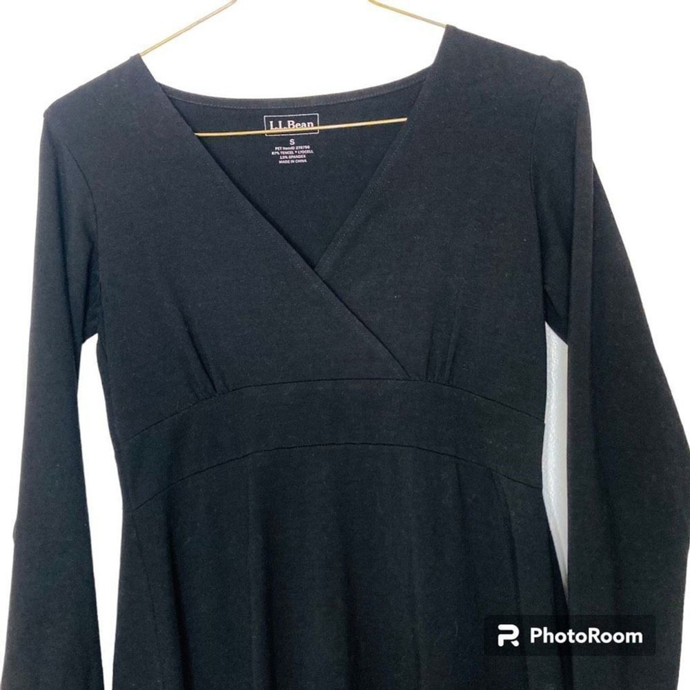 L. L. Bean Faux Wrap Knit Dress Long Sleeves Knee Length Black Womens Small